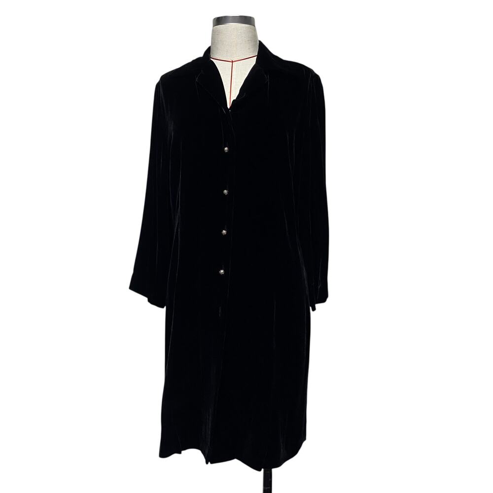 J.Jill Womens Size L Black Velvet Lace Detail Long Sleeve Button Up Cardigan
